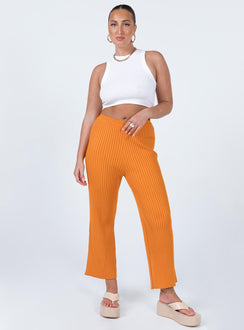 front view of model wearing Princess Polly Ginny Ribbed Knit Pants Orange 