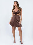 front view of model wearing Princess Polly Lexie Mini Dress Brown 