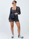 Long sleeve romper Ribbed material Square neckline Invisible zip fastening at back