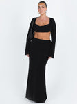 Blacking matching set Long sleeve crop top Cowl neckline Maxi skirt Low rise Thin elasticated waistband Good stretch Partially lined