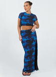 Matching set Graphic print Crop top Cap sleeve Maxi skirt Thin elasticated band at waist High leg slit