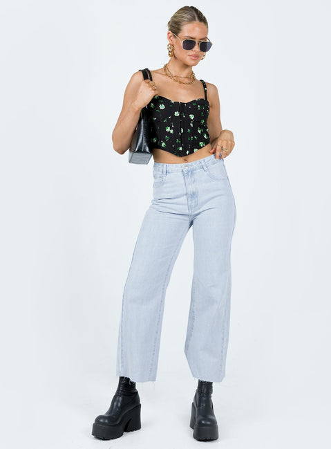 Front view of model wearing  front Princess Polly High Waisted  Boundless Denim Jeans Light Wash
