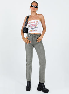 Front view of model wearing  front Princess Polly Mid Rise  Tangmere Mid Rise Slim Jeans Grey