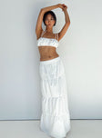 White matching set Crop top Adjustable shoulder straps Maxi skirt Elasticated waistband Tiered skirt