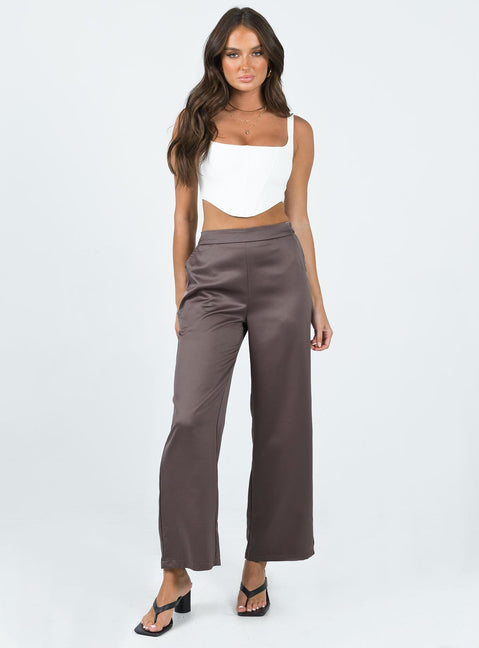 Front view of model wearing  front Princess Polly High Waisted Pants  Rainford Pants Mocha