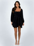 Front view of model wearing  front Princess Polly High Neck High Neck  Barrett Long Sleeve Mini Dress Black