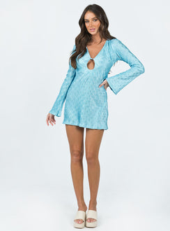 product Princess Polly High Neck  Breah Long Sleeve Mini Dress Blue