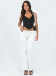 Front view of model wearing  front Princess Polly High Waisted  Corso Low Rise Jeans White