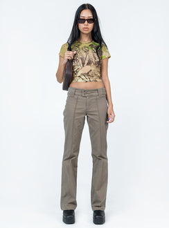 product Princess Polly  Bass Drop Mid Rise Bootleg Pant Khaki