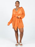 Princess Polly V-Neck  Hennie Long Sleeve Mini Dress Orange
