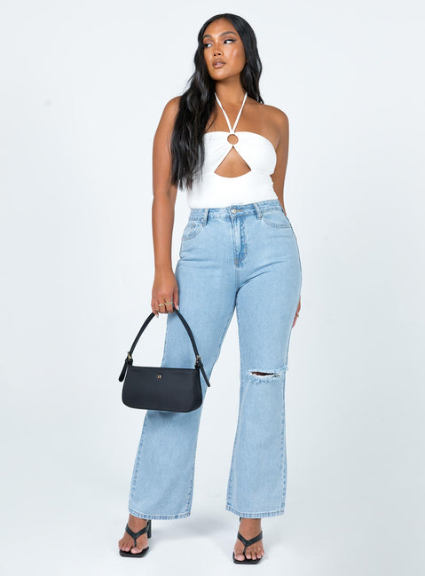 front view of model wearing Princess Polly Clayton Denim Jeans Mid Rise 