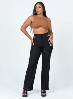 front view of model wearing Princess Polly Alexia Wide Leg Pants Black 