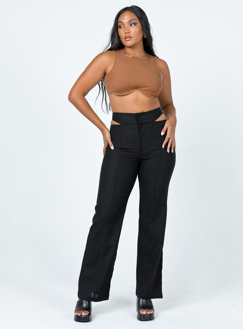 front view of model wearing Princess Polly Alexia Wide Leg Pants Black 