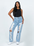 front view of model wearing Princess Polly Nugal Ripped Denim Jeans Mid Rise 