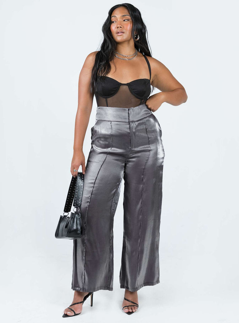 Front view of model wearing  front Princess Polly High Waisted Pants  Simbai Pants Grey