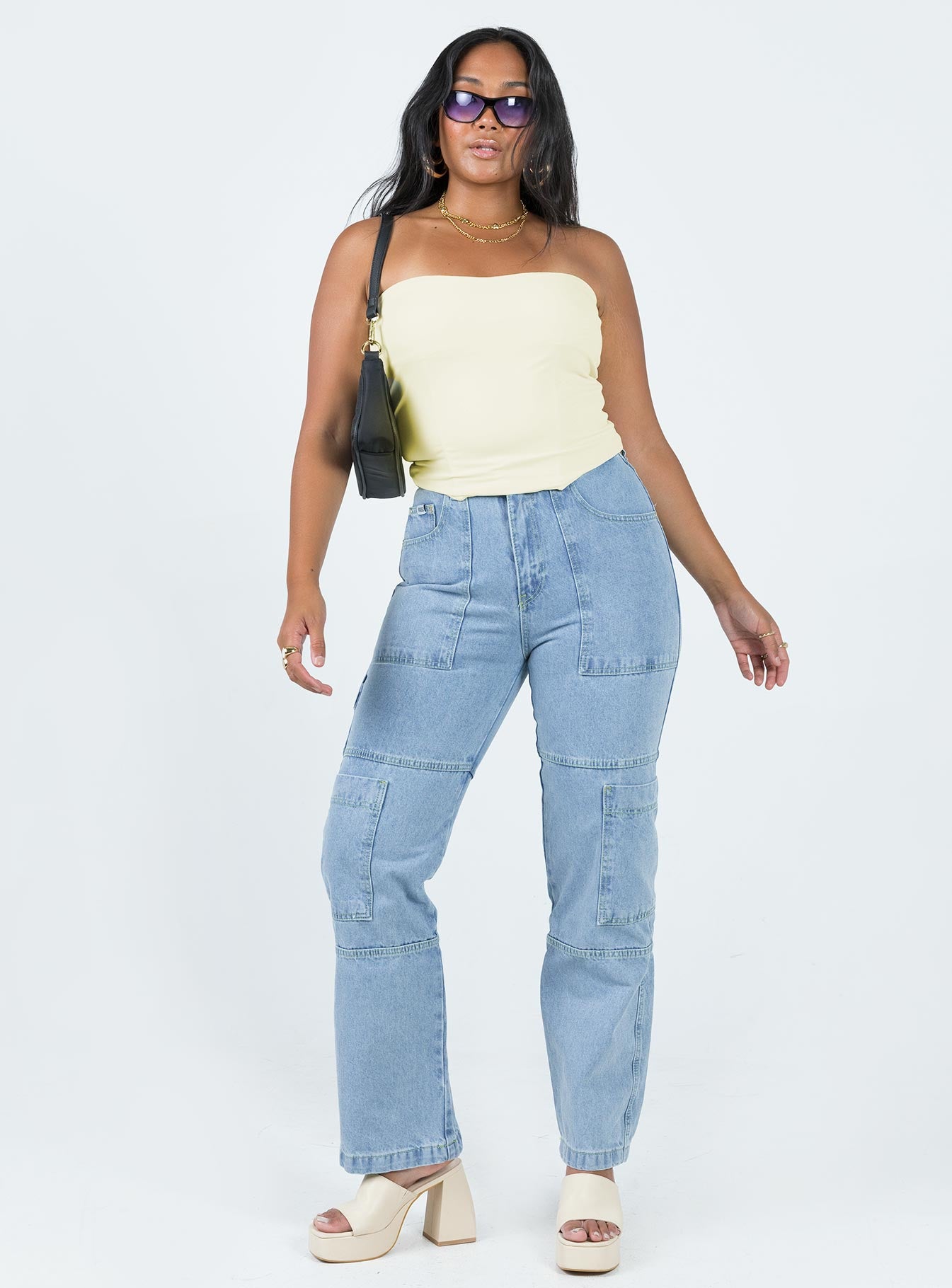 product Princess Polly Mid Rise  The Ragged Priest Combat Organic Cotton Denim Light Blue