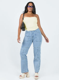 product Princess Polly Mid Rise  The Ragged Priest Combat Organic Cotton Denim Light Blue