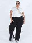 Princess Polly mid-rise  Allen Ribbed Pants Black Curve