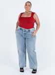 product Princess Polly Mid Rise  Holly Asymmetric Straight Leg Jean Light Wash Denim Curve