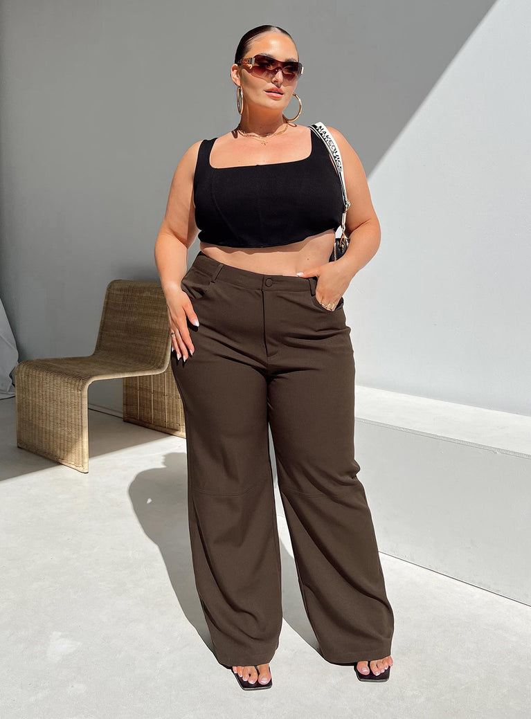 product Princess Polly High Waisted Pants High Waisted Pants High Waisted Pants High Waisted Pants  Lulu Pants Brown Curve