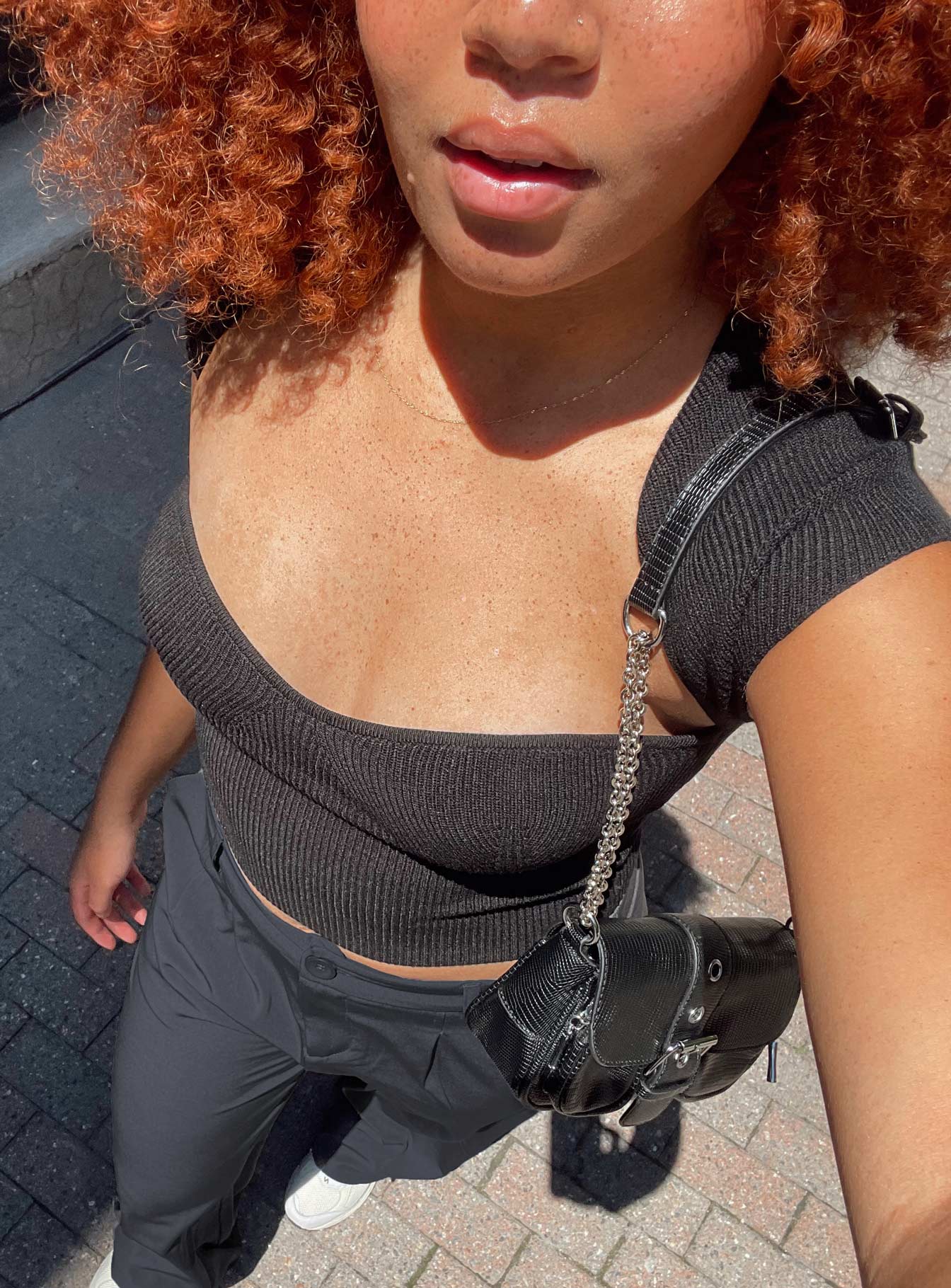 Front view of model wearing  front Princess Polly Short Sleeves Cowl  Alima Top Black