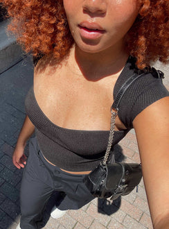 Front view of model wearing  front Princess Polly Short Sleeves Cowl  Alima Top Black