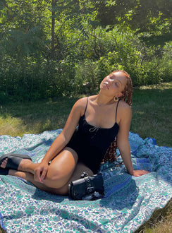 front view of model wearing Princess Polly Slow Dancing Mini Dress Black Sweetheart Neckline 