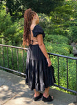 Front view of model wearing  front Princess Polly High Neck  Danny Midi Dress Black