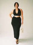   front view of model wearing Princess Polly Abigail Midi Skirt Black Curve Maxi 