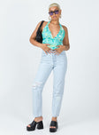 Front view of model wearing  front Princess Polly High Waisted  Cedar Straight Leg Denim Jeans