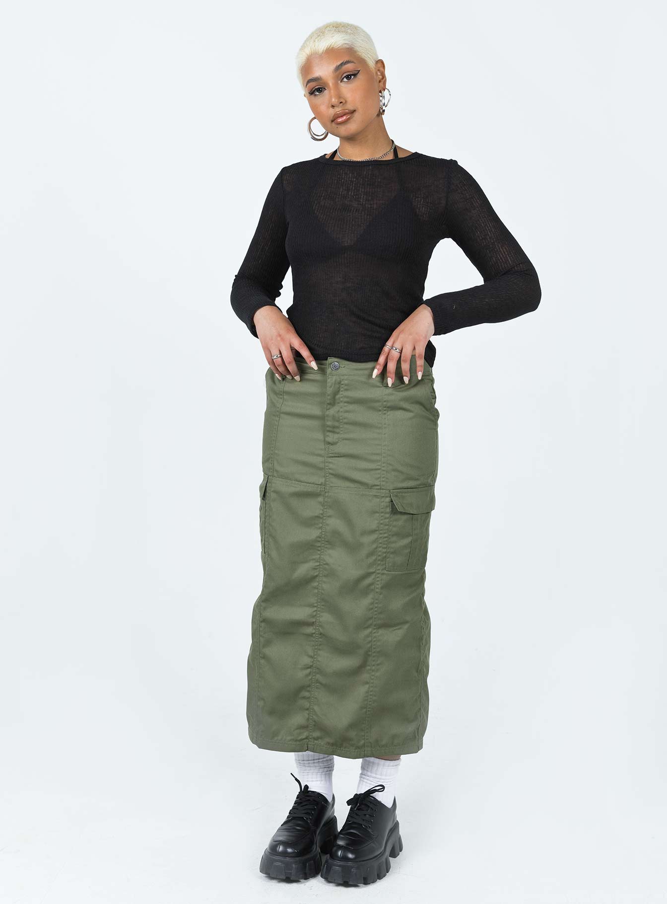 product Motel Widya Skirt Dark Olive Princess Polly  Midi Skirts 