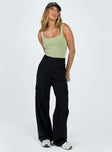 Front view of model wearing  front Princess Polly High Waisted Pants  Archer Cargo Pants Black