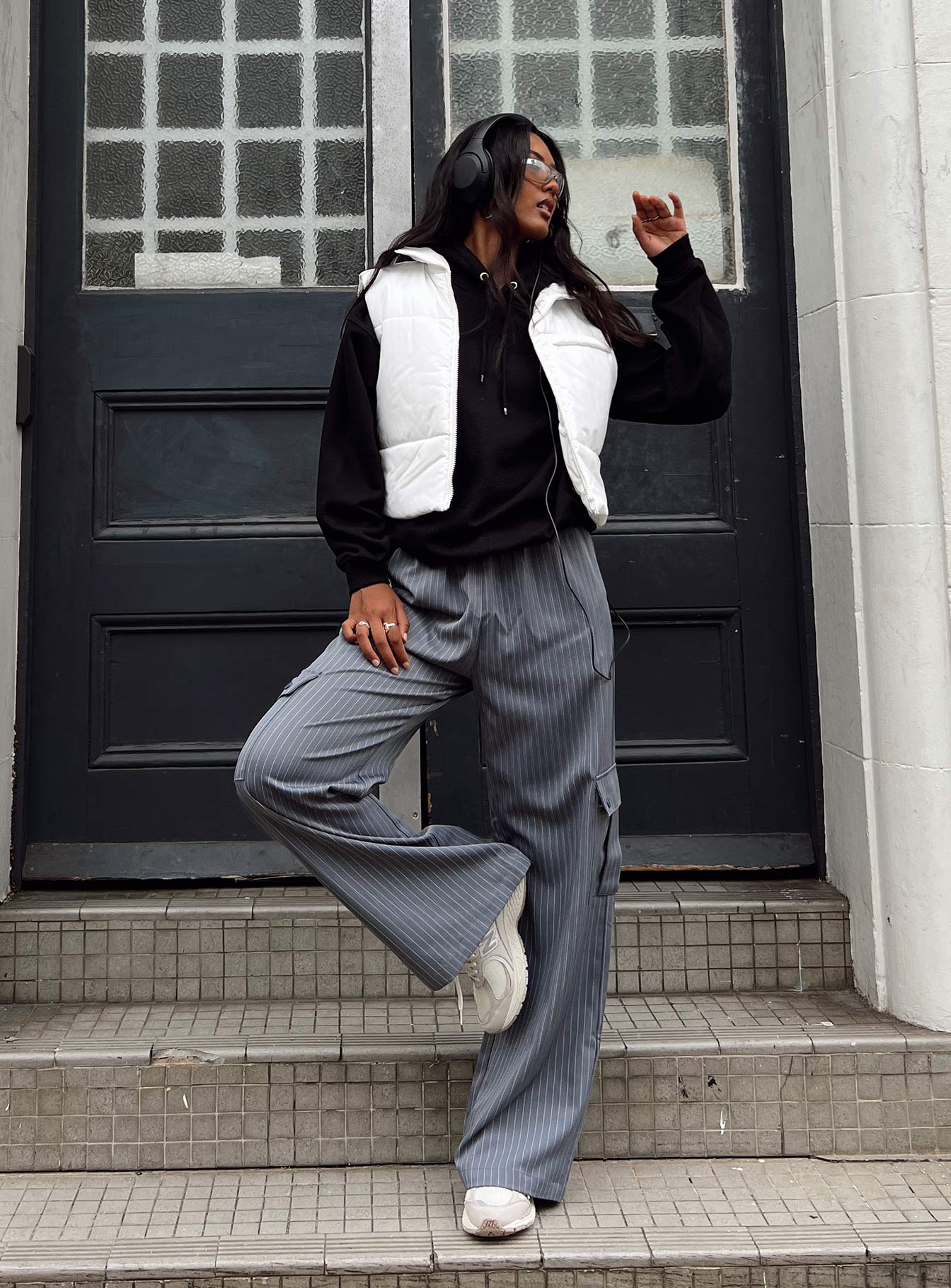 front view of model wearing Princess Polly Ritu Oversized Hoodie Black 