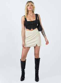 Front view of model wearing  front Ravyn Skort Beige Pinstripe Princess Polly  Mini Skirts 