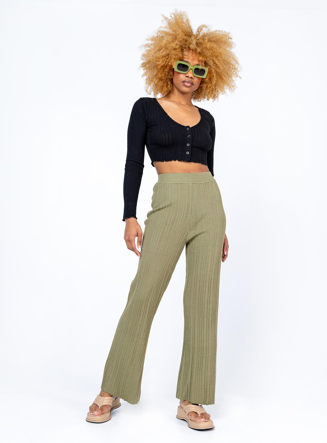 Green knit sale pants