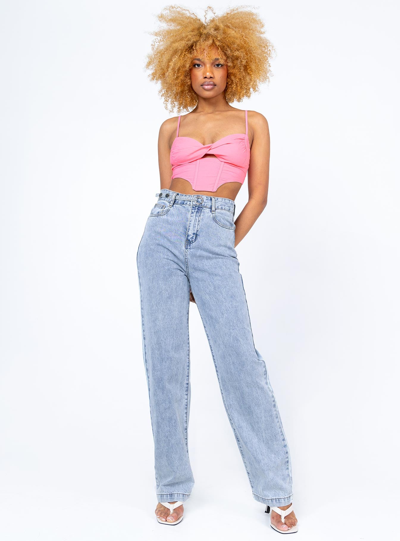 front view of model wearing Princess Polly Amoura Top Pink 