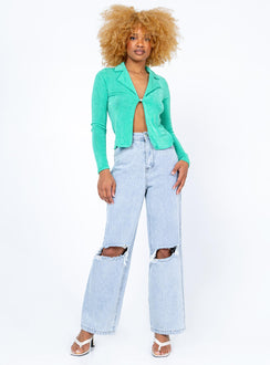 front view of model wearing Princess Polly Andi Long Sleeve Top Green 