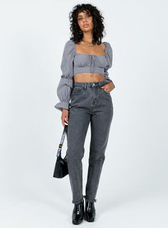 Front view of model wearing  front Princess Polly High Waisted  Connecticut Straight Leg Jeans Washed Black