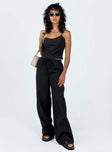 Two piece set Cupro material Adjustable shoulder straps on top Wide leg pants Elasticated waistband with tie fastening