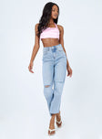 front view of model wearing Princess Polly Olbia Wide Leg Denim Jeans Mid Rise 