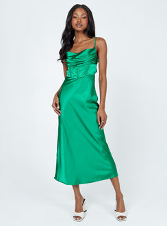 front view of model wearing Princess Polly Lillie Midi Dress Forest Green 