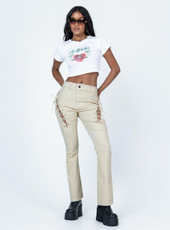 front view of model wearing Princess Polly Parise Pants Beige 