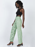 front view of model wearing Princess Polly Face It Pants Green 