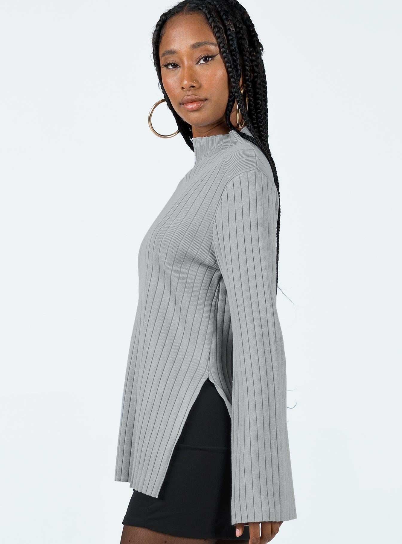 Allen Ribbed Sweater Grey Princess Polly  long 