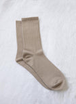 Socks 78% organic cotton 12% polyester 10% spandex Crew style  Ribbed material  OSFM