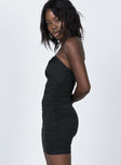 Front view of model wearing  front Princess Polly Asymmetric Neckline Asymmetric Neckline  Eliza Mini Dress Black