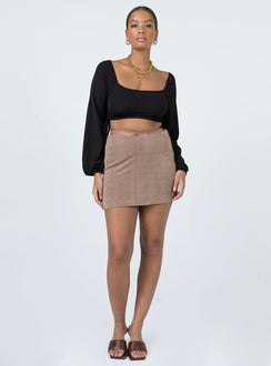   front view of model wearing Princess Polly Maisie Mini Skirt Brown 