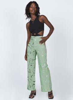 front view of model wearing Princess Polly Face It Pants Green 