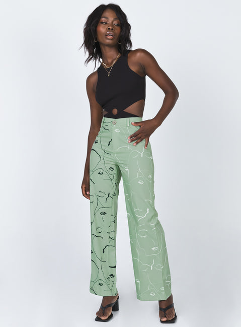 front view of model wearing Princess Polly Face It Pants Green 