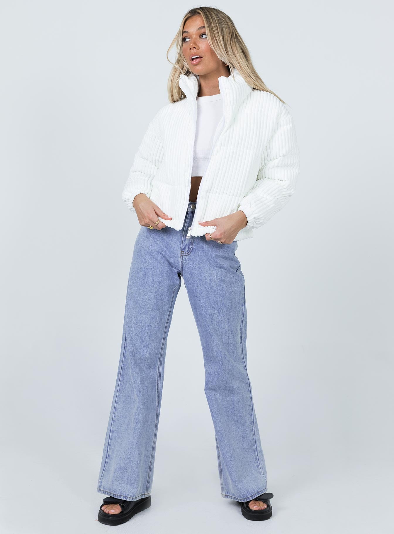 Alexa Cord Puffer Jacket White